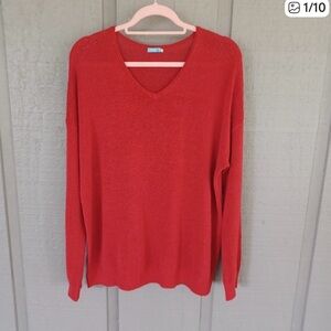 J Mclaughlin Women Knit Sweater Size XL Preppy Red Long Sleeve V Neck Pullover